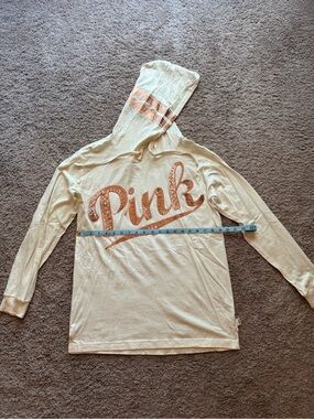 PINK Victoria's Secret Cream Hooded Long Sleeve with sequin detail size S